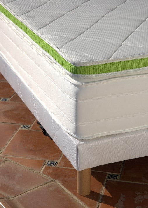 Upholstered bed base - H 28 or 35 cm of your choice - White fabric - ESSENTIAL