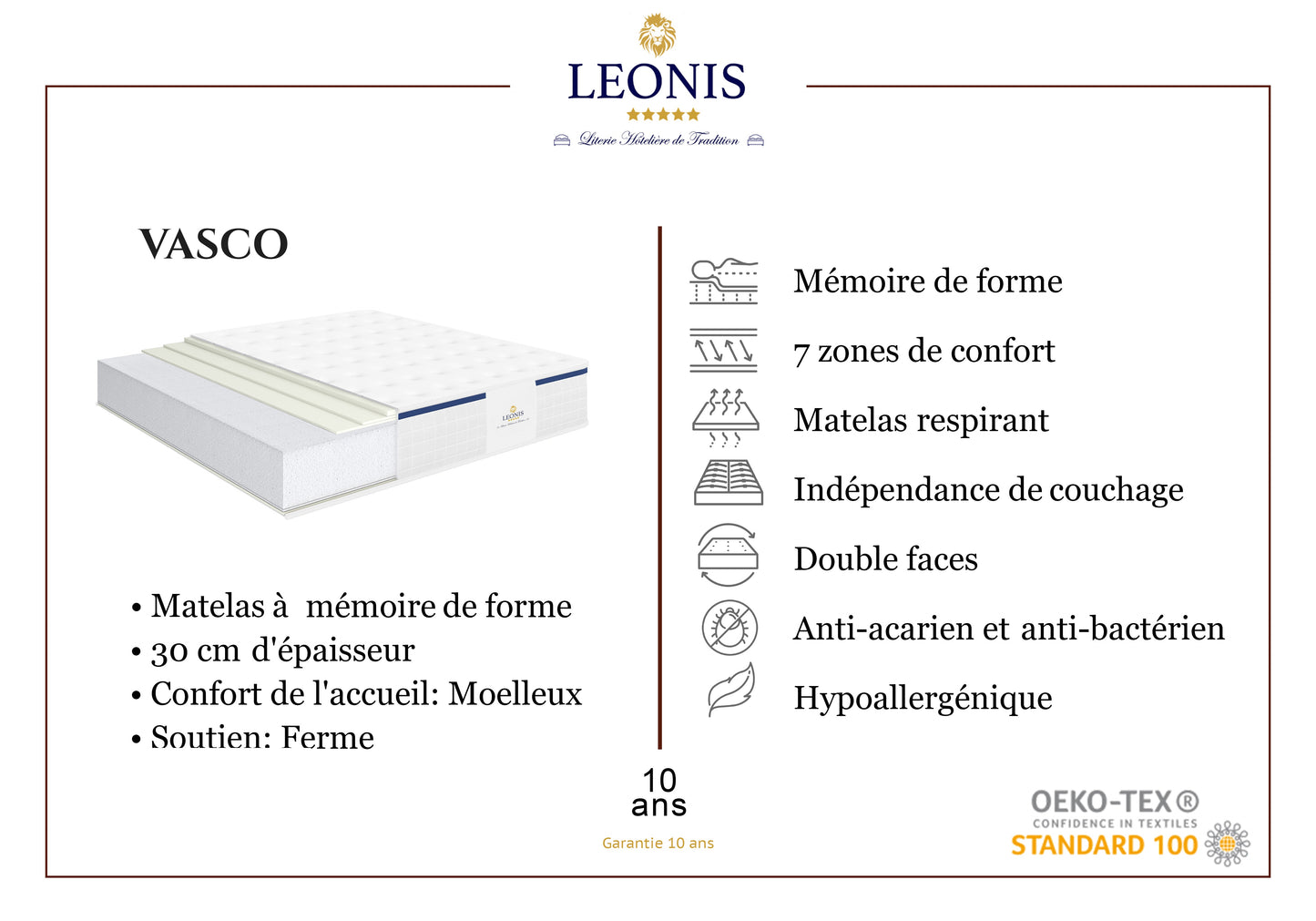 Matelas mousse mémoire de forme - VASCO 30 cm