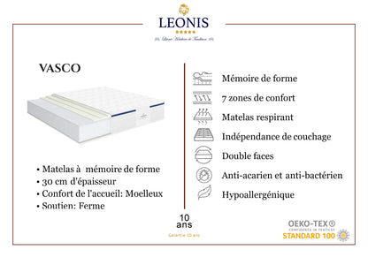 Matelas mousse mémoire de forme - VASCO 30 cm